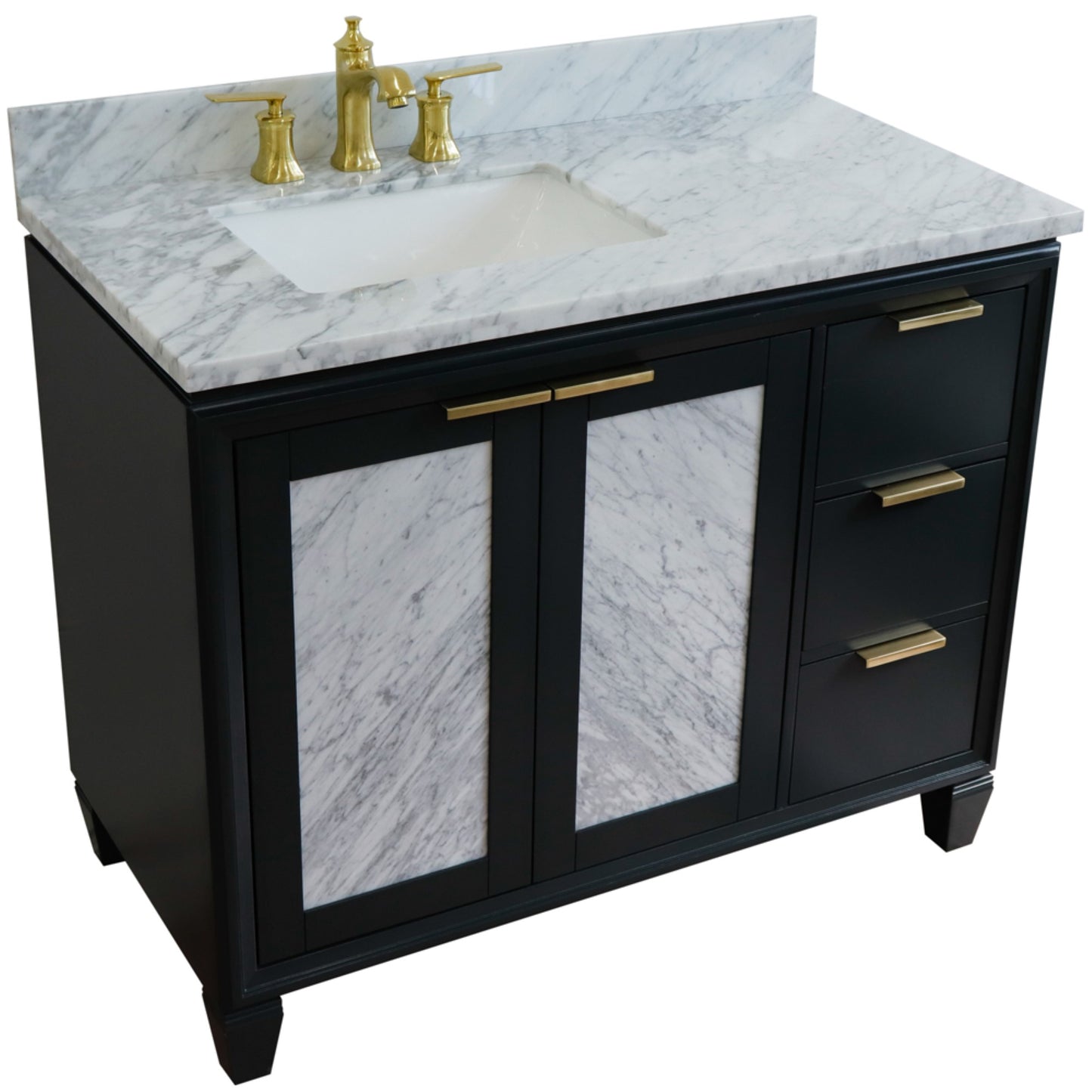 43" Single vanity in Dark Gray finish with White Carrara and rectangle sink Left door/Left sink