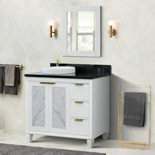 43" Single vanity in White finish with Black galaxy and round sink Left door/Left sink