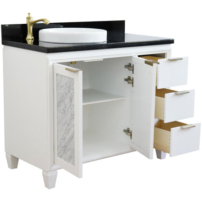 43" Single vanity in White finish with Black galaxy and round sink Left door/Left sink