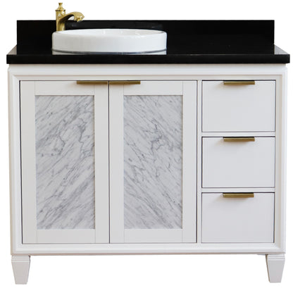 43" Single vanity in White finish with Black galaxy and round sink Left door/Left sink