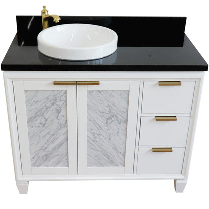 43" Single vanity in White finish with Black galaxy and round sink Left door/Left sink