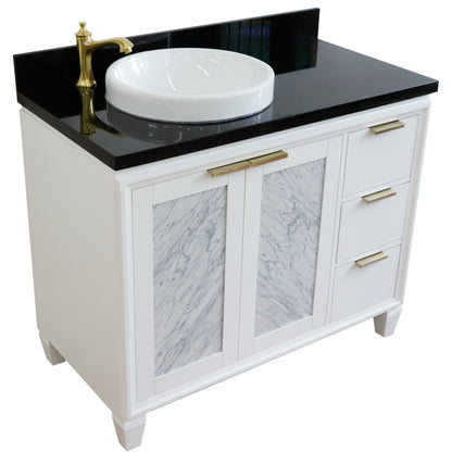 43" Single vanity in White finish with Black galaxy and round sink Left door/Left sink