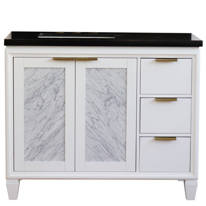 43" Single vanity in White finish with Black galaxy and rectangle sink Left door/Left sink
