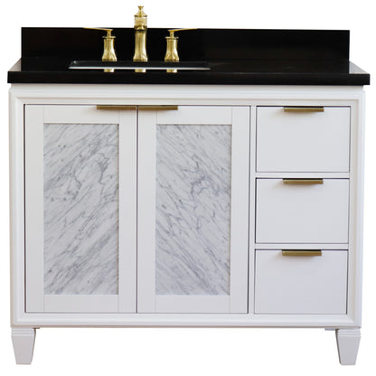 43" Single vanity in White finish with Black galaxy and rectangle sink Left door/Left sink