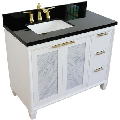 43" Single vanity in White finish with Black galaxy and rectangle sink Left door/Left sink