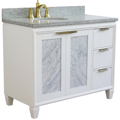 43" Single vanity in White finish with Gray granite and oval sink Left door/Left sink