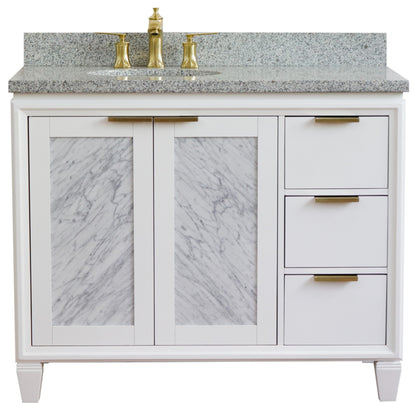 43" Single vanity in White finish with Gray granite and oval sink Left door/Left sink