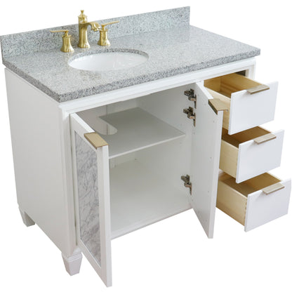 43" Single vanity in White finish with Gray granite and oval sink Left door/Left sink