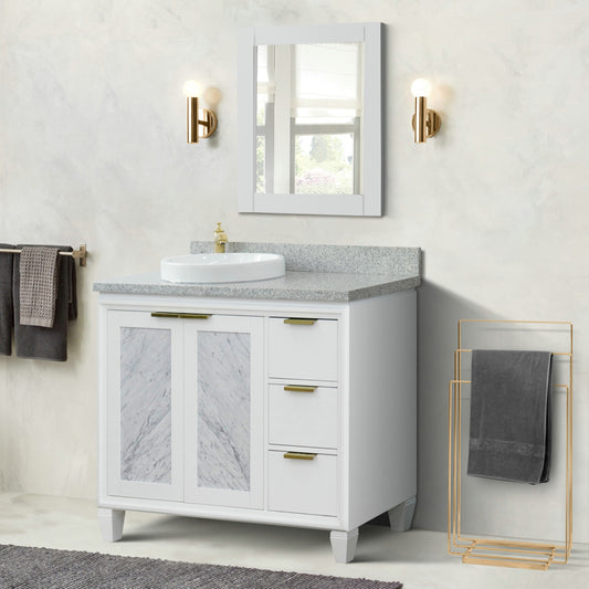 43" Single vanity in White finish with Gray granite and round sink Left door/Left sink