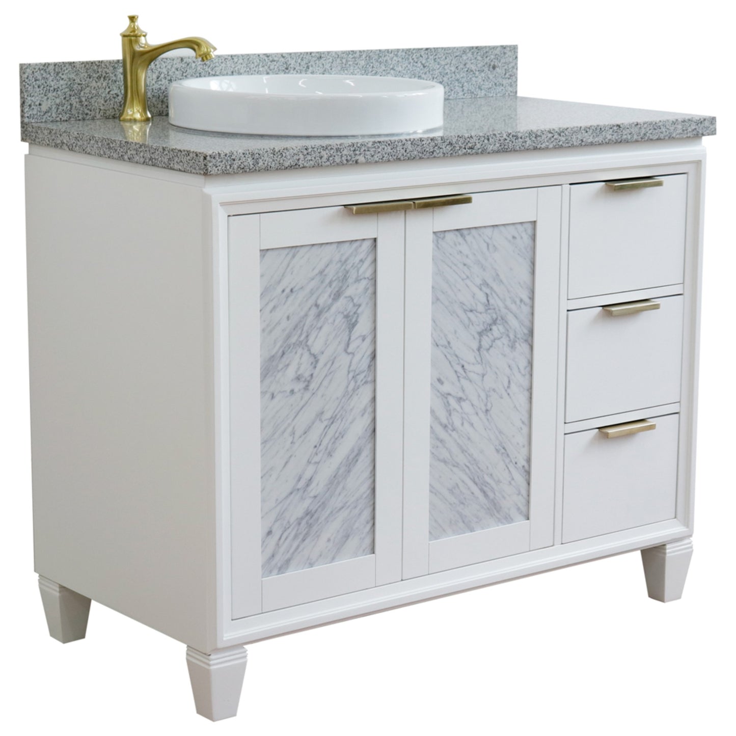 43" Single vanity in White finish with Gray granite and round sink Left door/Left sink