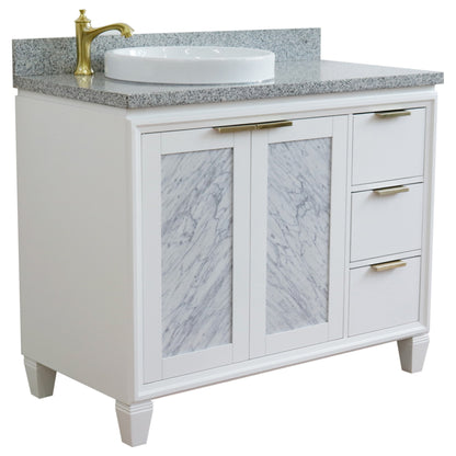43" Single vanity in White finish with Gray granite and round sink Left door/Left sink