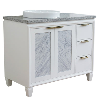 43" Single vanity in White finish with Gray granite and round sink Left door/Left sink