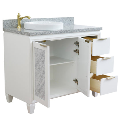 43" Single vanity in White finish with Gray granite and round sink Left door/Left sink