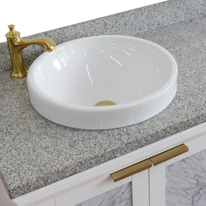 43" Single vanity in White finish with Gray granite and round sink Left door/Left sink