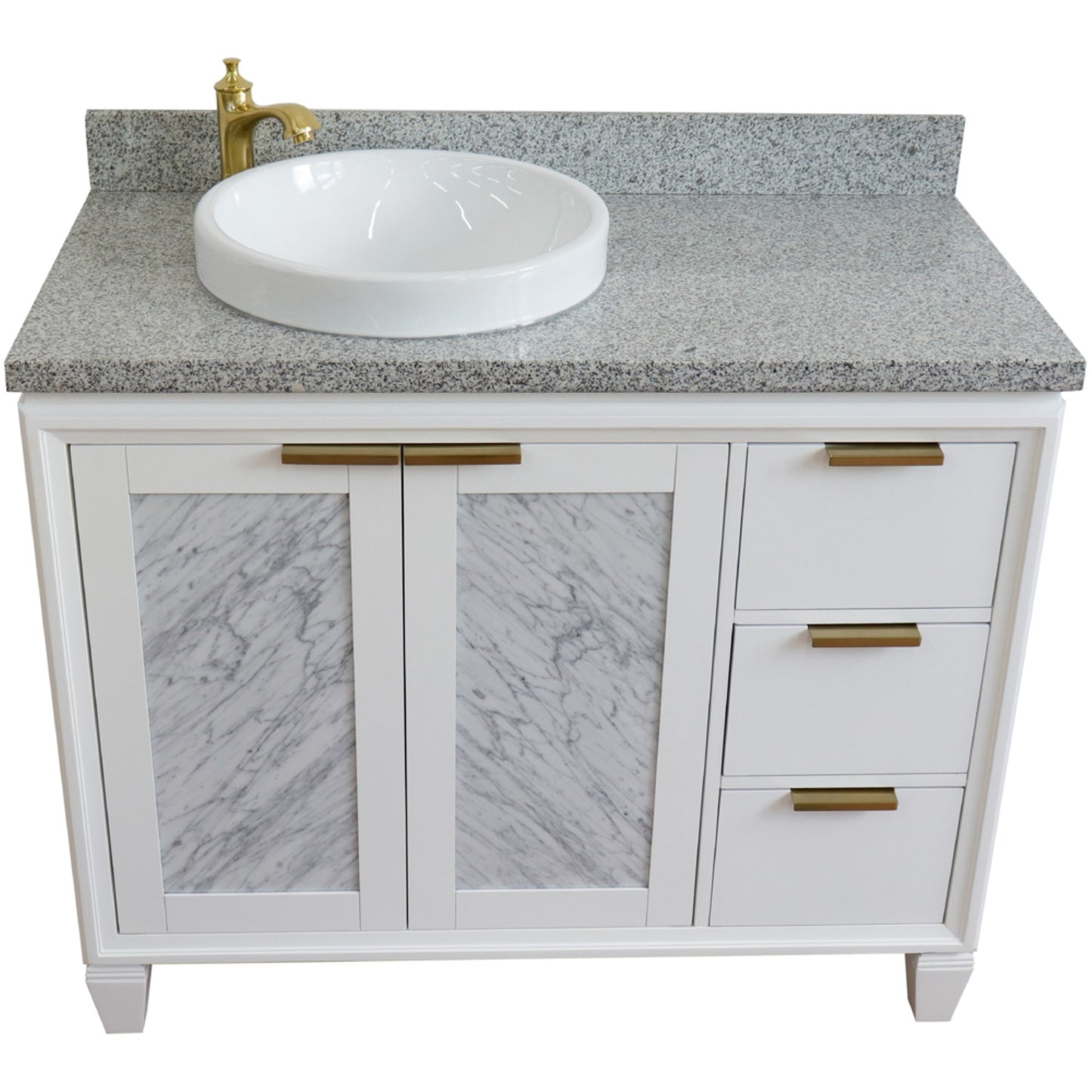 43" Single vanity in White finish with Gray granite and round sink Left door/Left sink