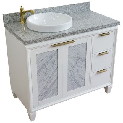 43" Single vanity in White finish with Gray granite and round sink Left door/Left sink