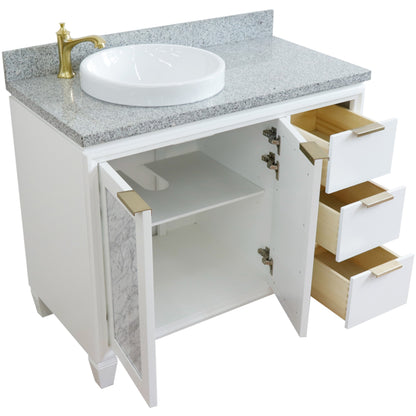 43" Single vanity in White finish with Gray granite and round sink Left door/Left sink