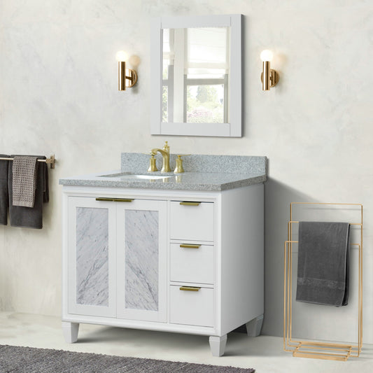 43" Single vanity in White finish with Gray granite and rectangle sink Left door/Left sink