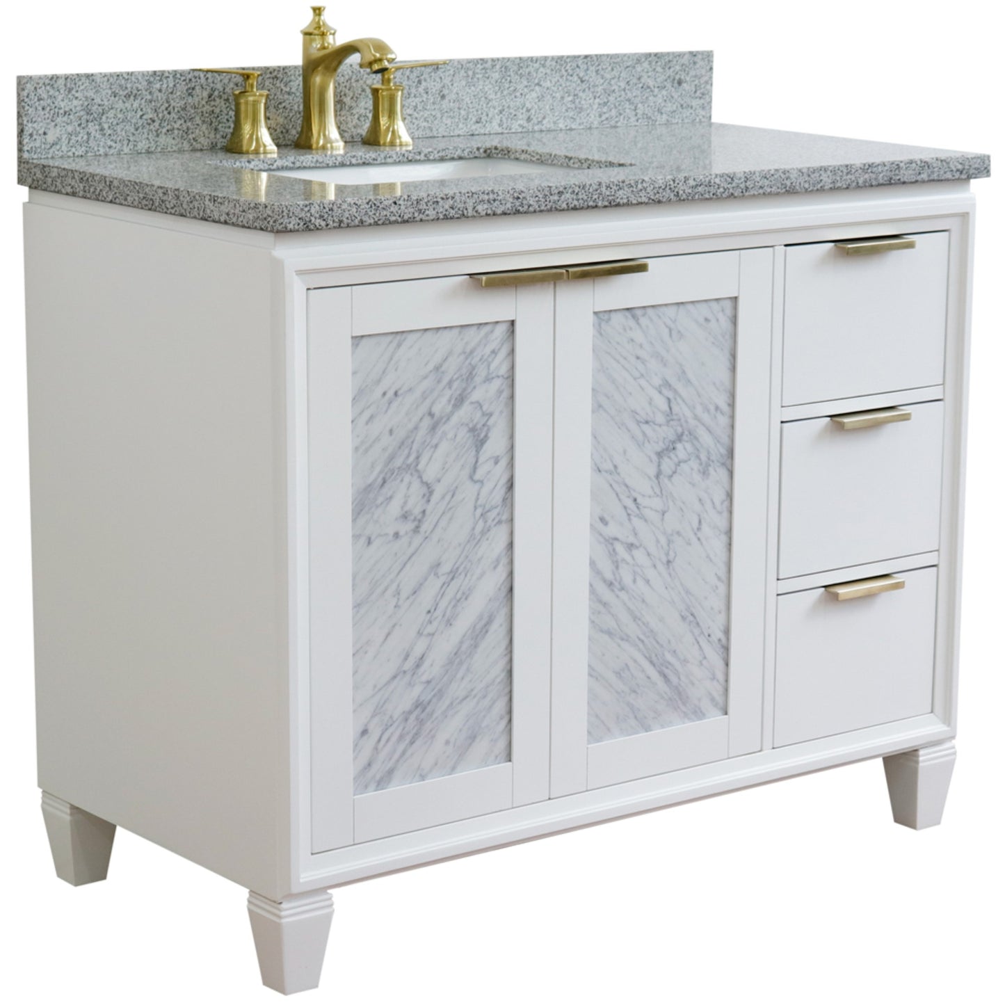 43" Single vanity in White finish with Gray granite and rectangle sink Left door/Left sink