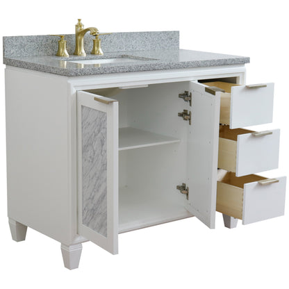 43" Single vanity in White finish with Gray granite and rectangle sink Left door/Left sink