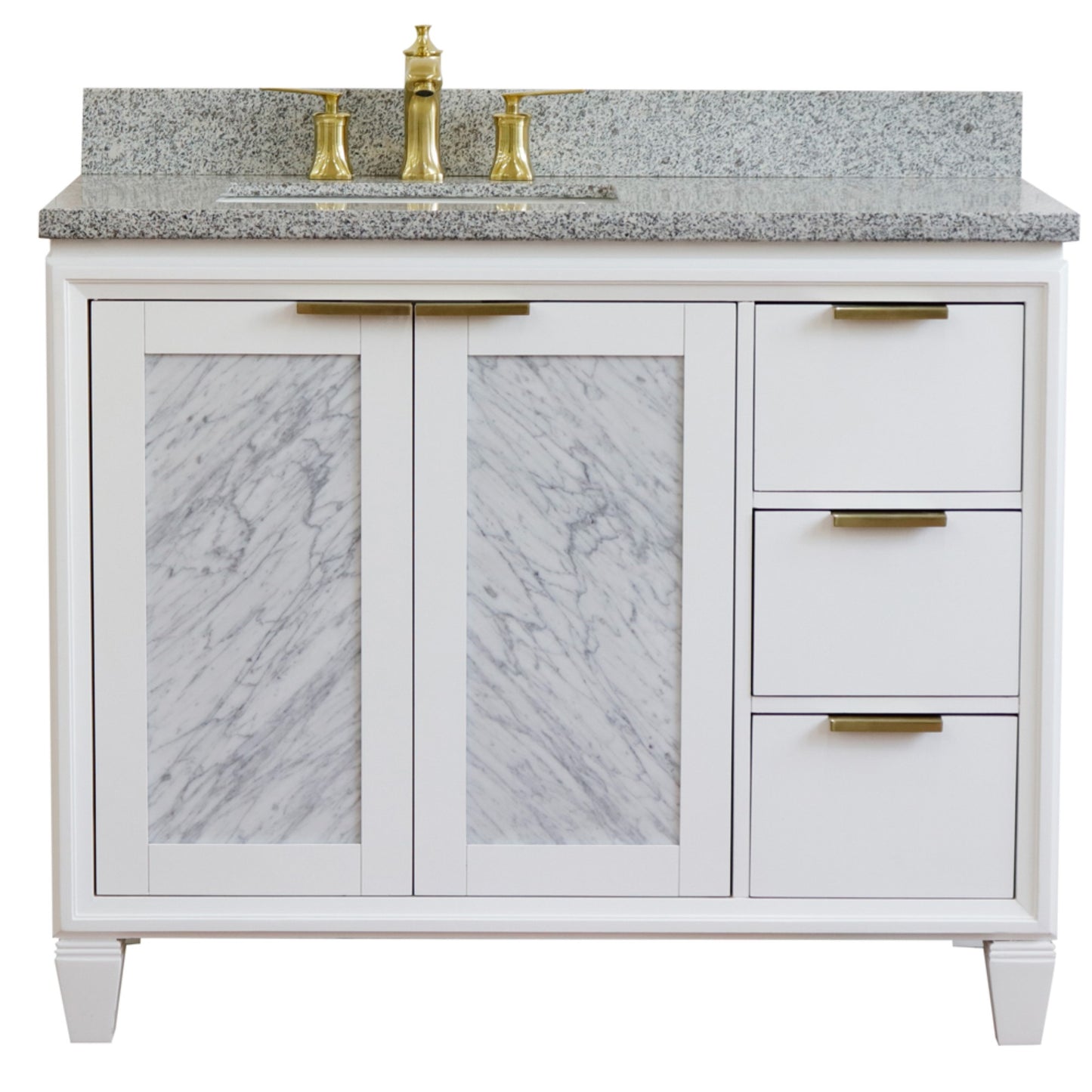 43" Single vanity in White finish with Gray granite and rectangle sink Left door/Left sink