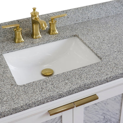 43" Single vanity in White finish with Gray granite and rectangle sink Left door/Left sink