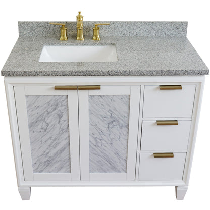 43" Single vanity in White finish with Gray granite and rectangle sink Left door/Left sink