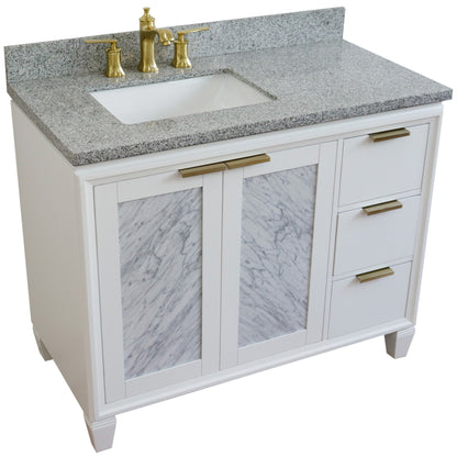 43" Single vanity in White finish with Gray granite and rectangle sink Left door/Left sink