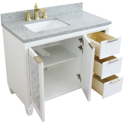 43" Single vanity in White finish with Gray granite and rectangle sink Left door/Left sink