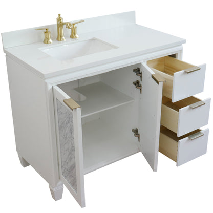 43" Single vanity in White finish with White engineered stone and rectangle sink Left door/Left sink