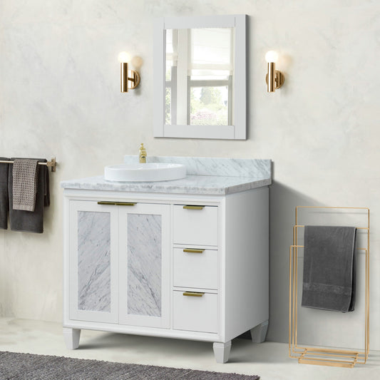 43" Single vanity in White finish with White Carrara and round sink Left door/Left sink
