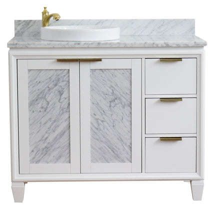43" Single vanity in White finish with White Carrara and round sink Left door/Left sink