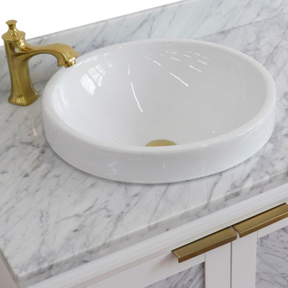 43" Single vanity in White finish with White Carrara and round sink Left door/Left sink