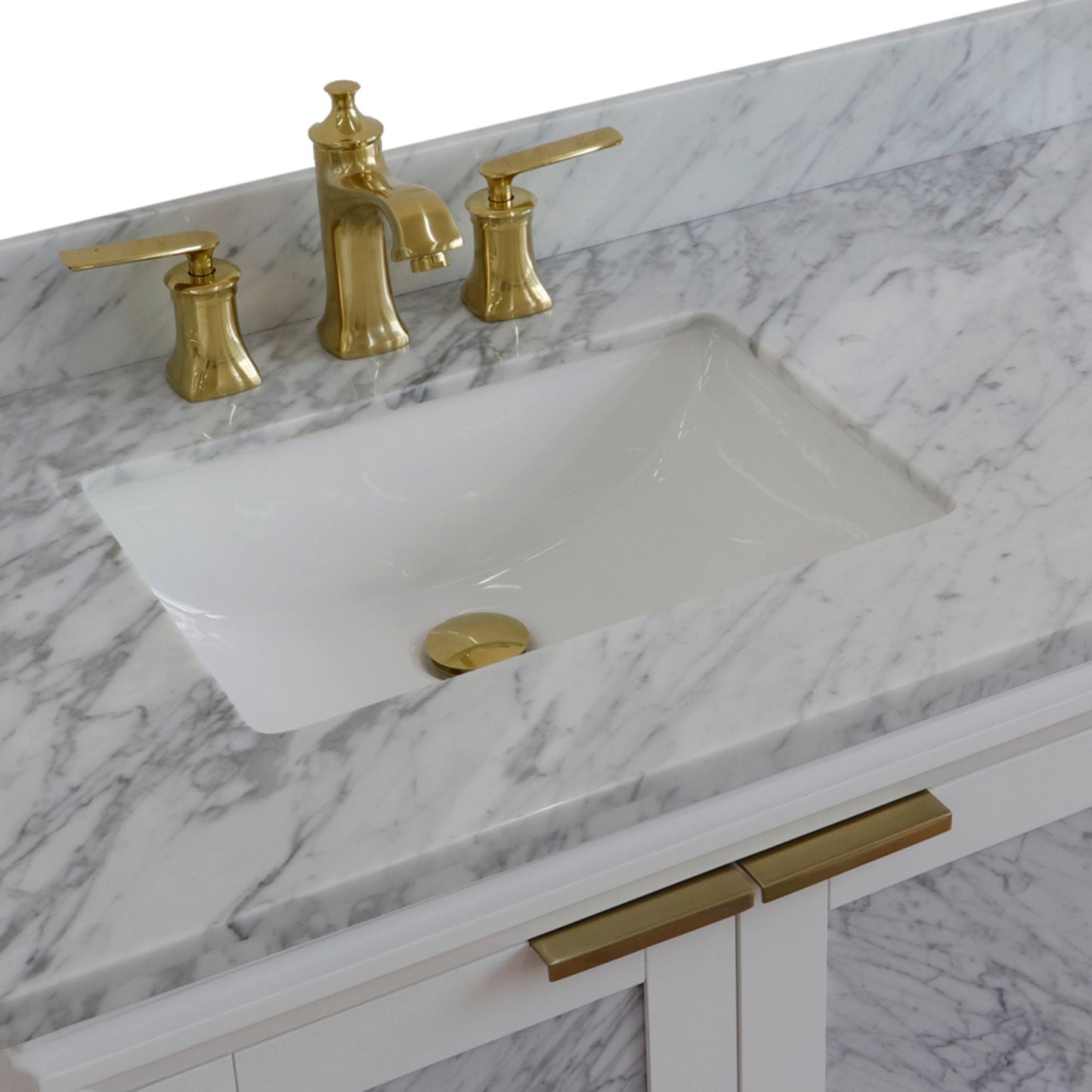 43" Single vanity in White finish with White Carrara and rectangle sink Left door/Left sink
