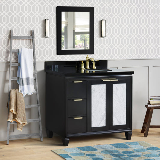 43" Single vanity in Black finish with Black galaxy and oval sink Right door/Right sink