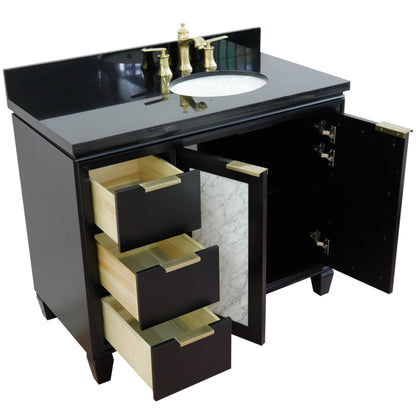43" Single vanity in Black finish with Black galaxy and oval sink Right door/Right sink