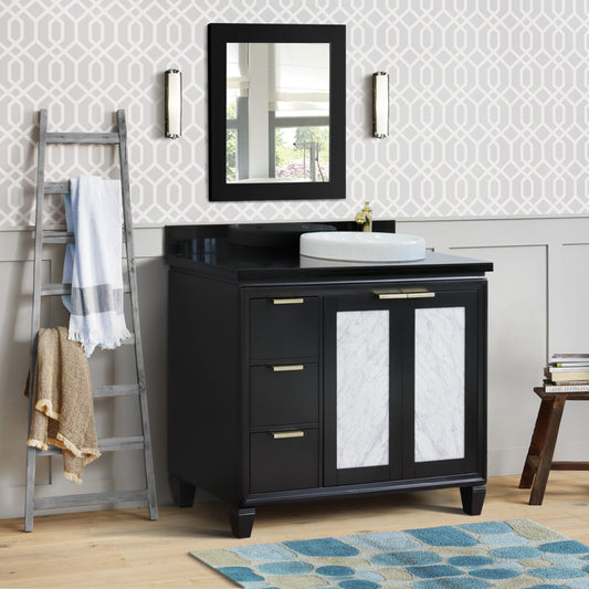 43" Single vanity in Black finish with Black galaxy and round sink Right door/Right sink