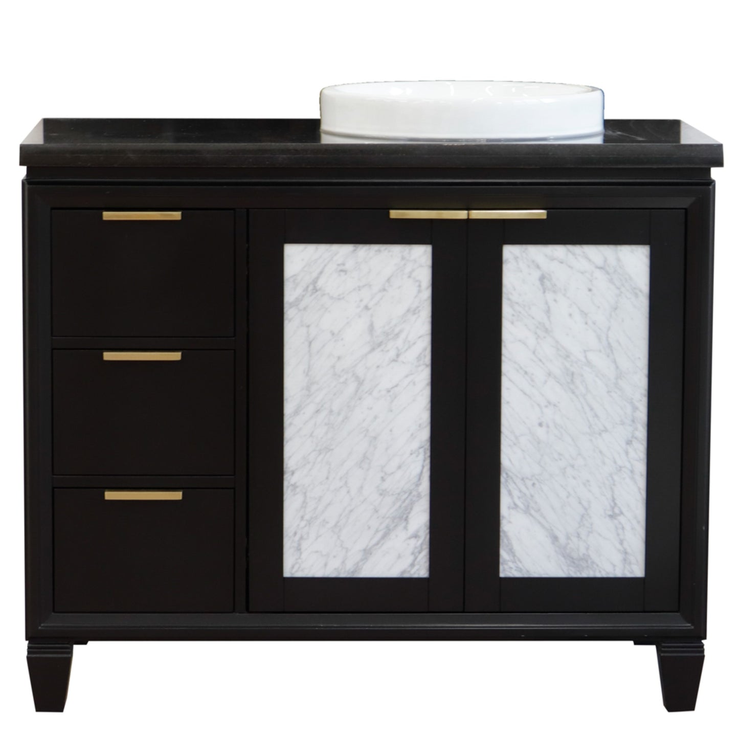 43" Single vanity in Black finish with Black galaxy and round sink Right door/Right sink