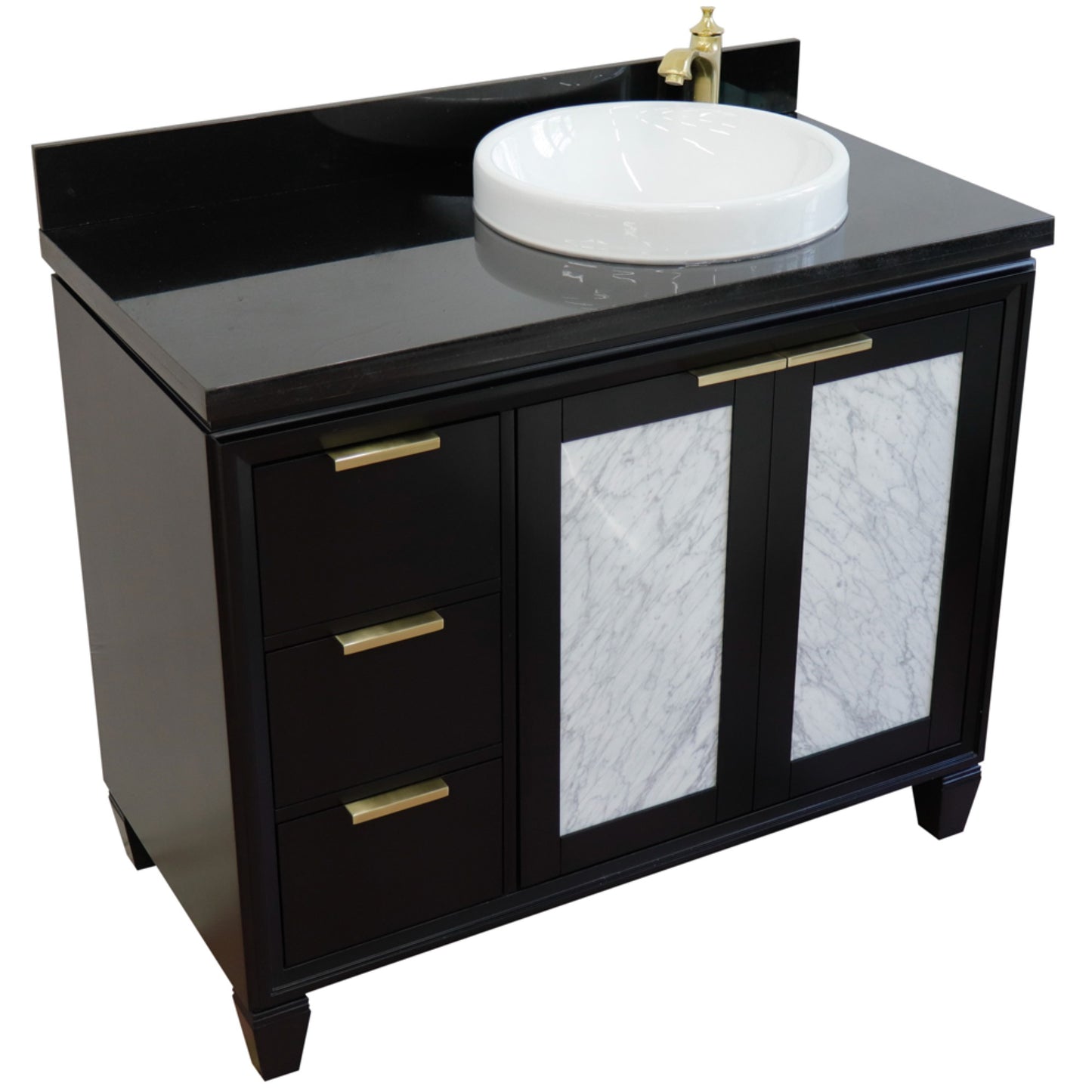 43" Single vanity in Black finish with Black galaxy and round sink Right door/Right sink