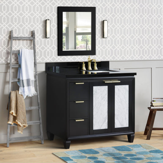 43" Single vanity in Black finish with Black galaxy and rectangle sink Right door/Right sink