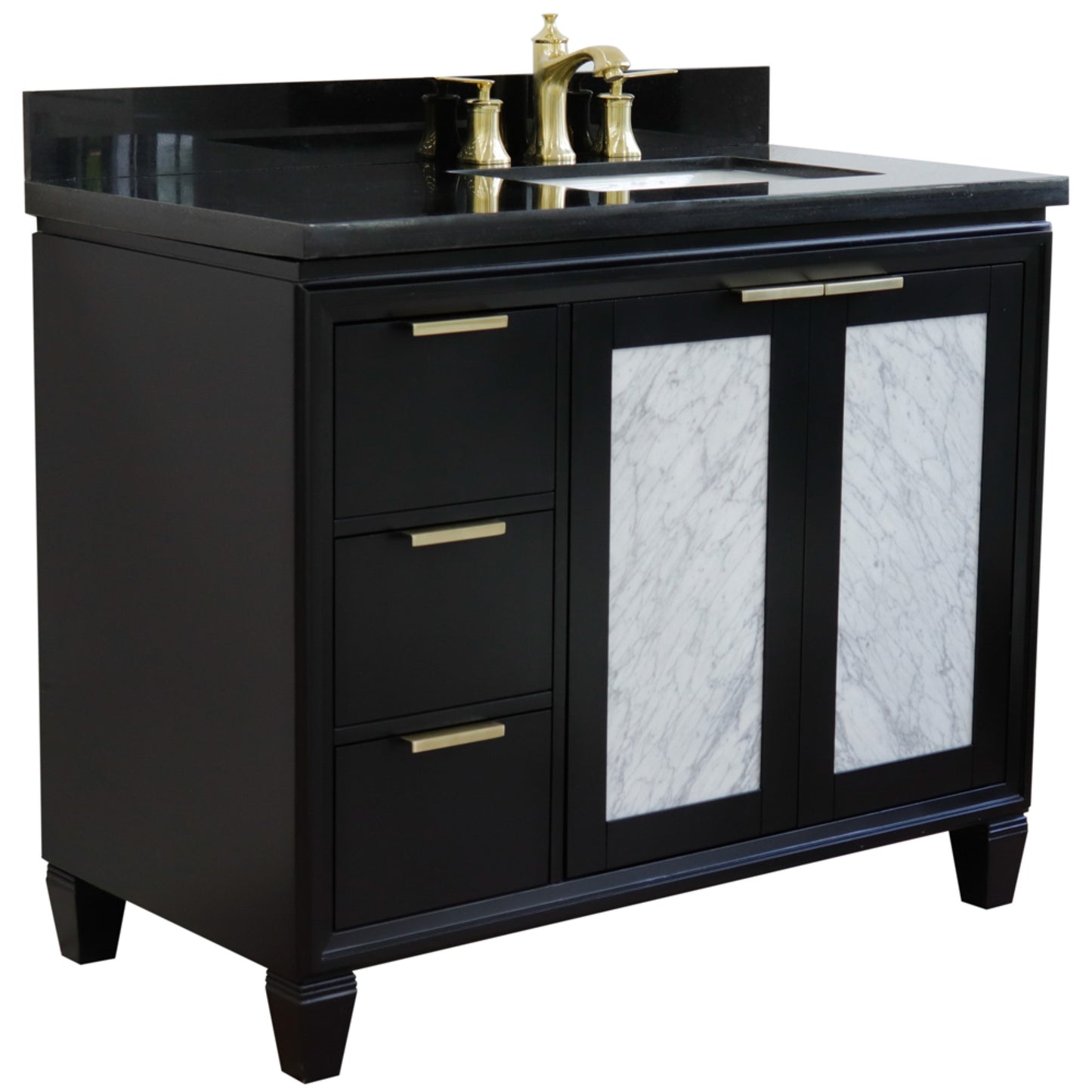 43" Single vanity in Black finish with Black galaxy and rectangle sink Right door/Right sink