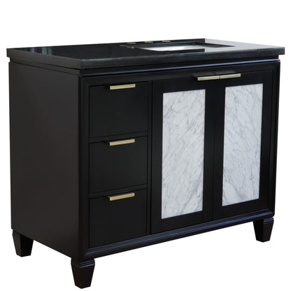 43" Single vanity in Black finish with Black galaxy and rectangle sink Right door/Right sink