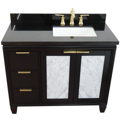 43" Single vanity in Black finish with Black galaxy and rectangle sink Right door/Right sink