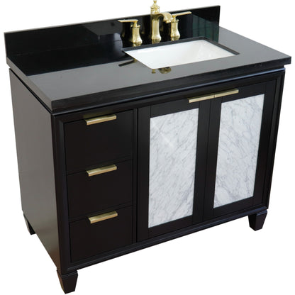 43" Single vanity in Black finish with Black galaxy and rectangle sink Right door/Right sink