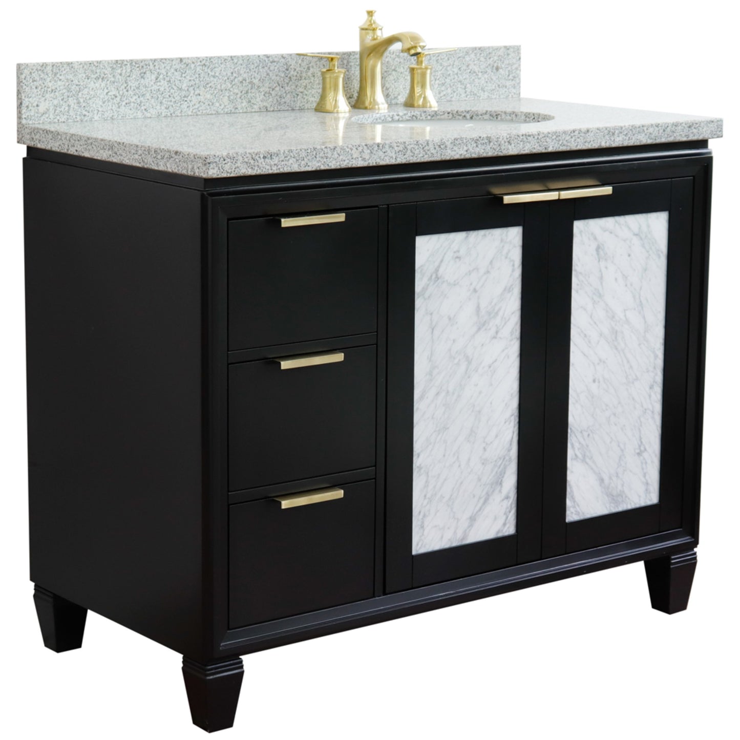 43" Single vanity in Black finish with Gray granite and oval sink Right door/Right sink