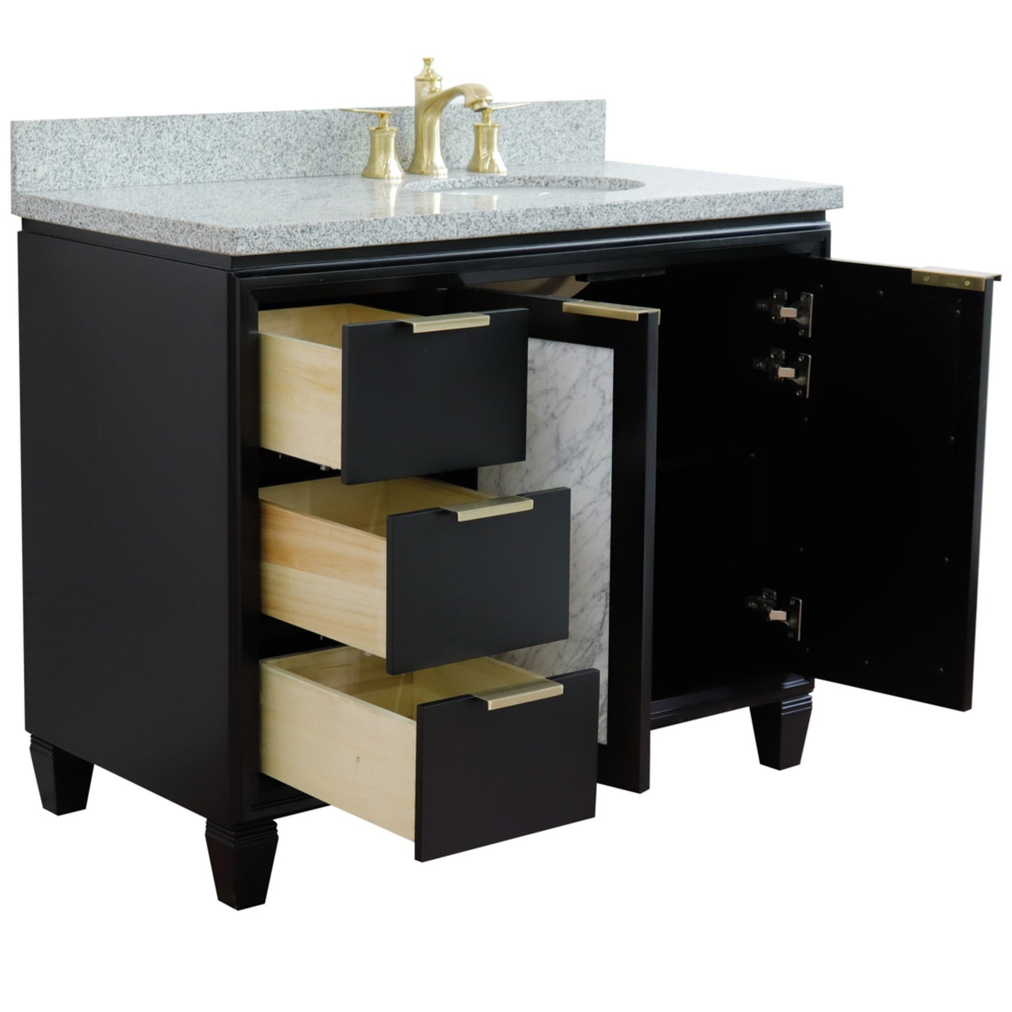 43" Single vanity in Black finish with Gray granite and oval sink Right door/Right sink