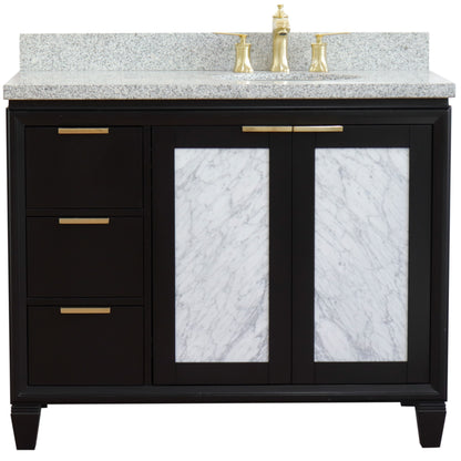 43" Single vanity in Black finish with Gray granite and oval sink Right door/Right sink