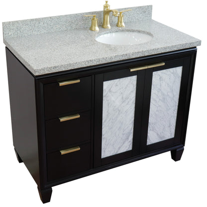 43" Single vanity in Black finish with Gray granite and oval sink Right door/Right sink