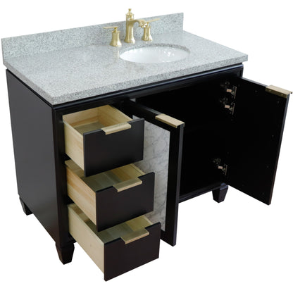 43" Single vanity in Black finish with Gray granite and oval sink Right door/Right sink