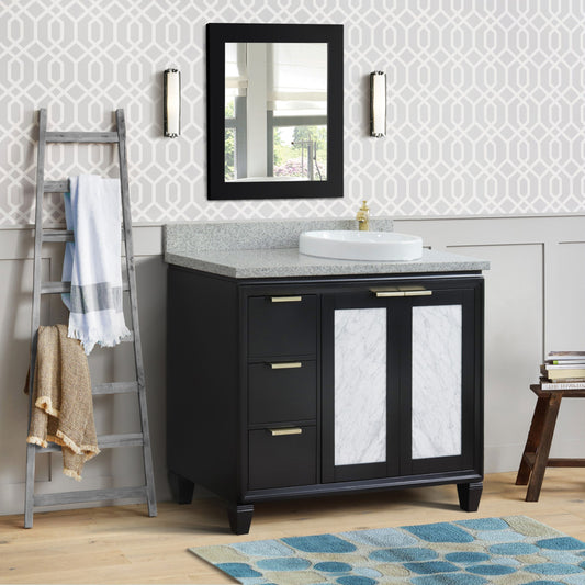 43" Single vanity in Black finish with Gray granite and round sink Right door/Right sink